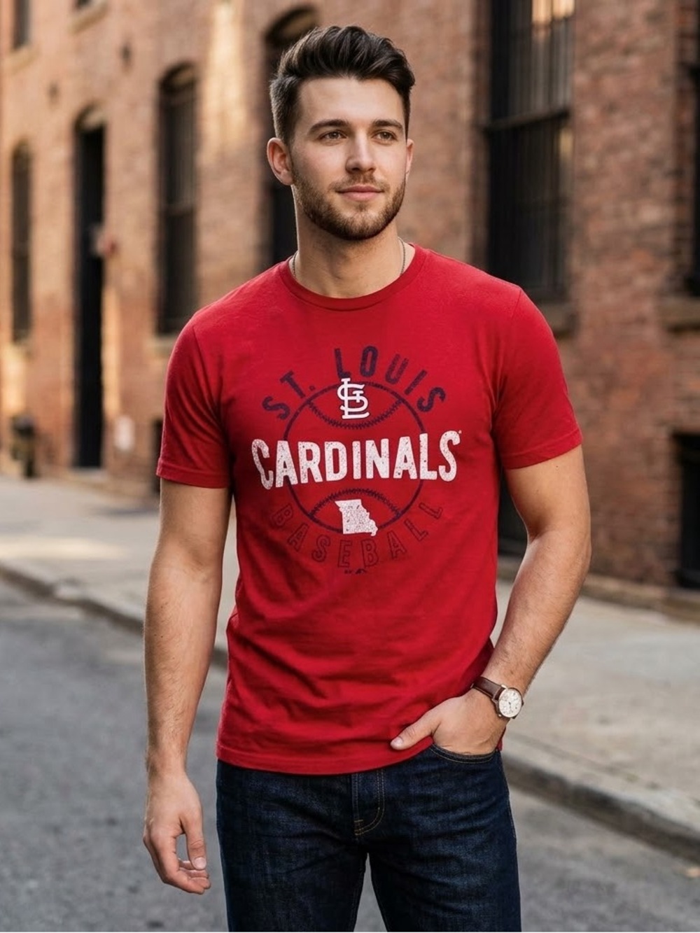 Majestic Red St. Louis Cardinals Baseball Short Sleeve Graphic Tee Size Medium